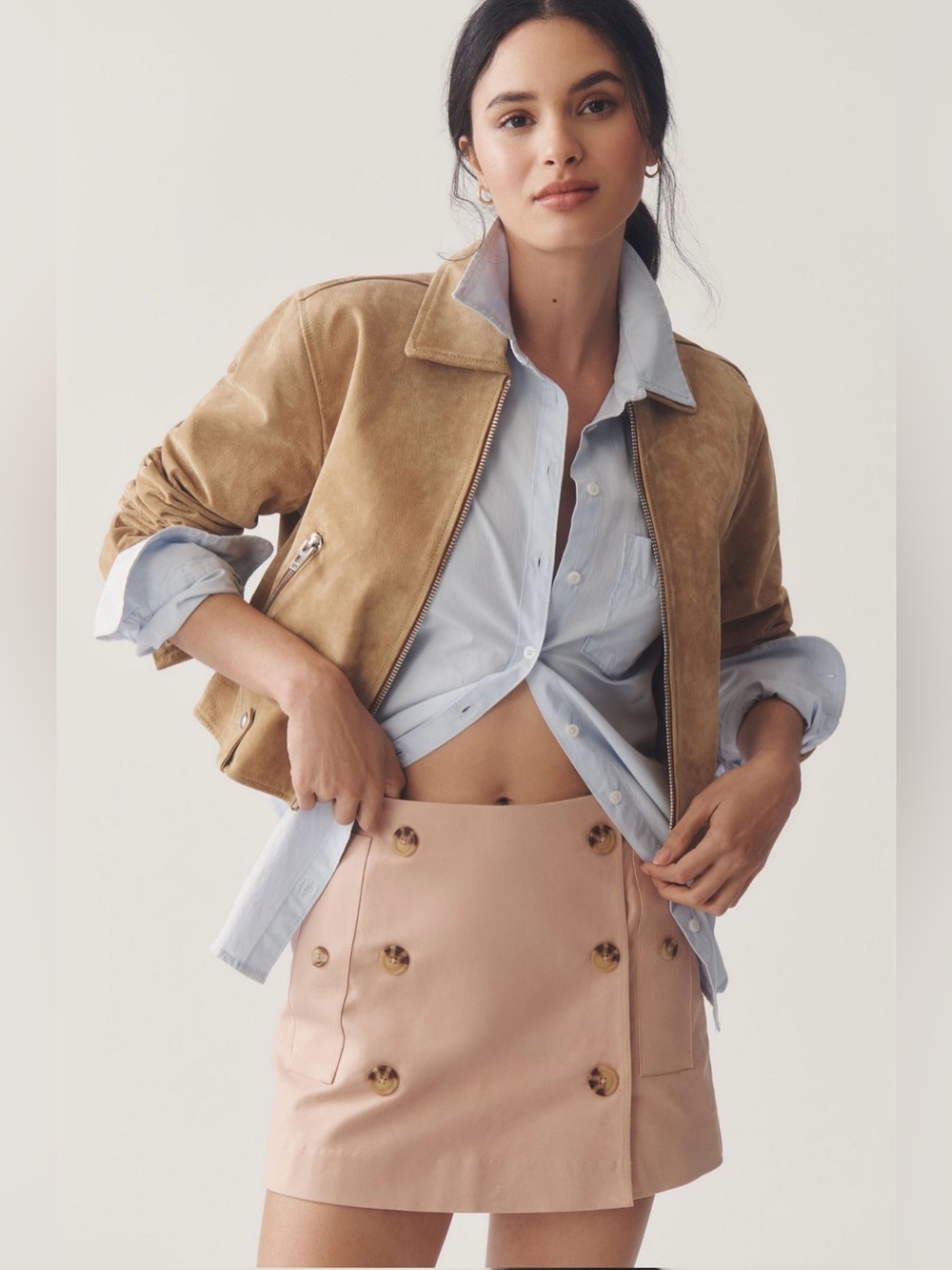 Maeve Anthropologie Blush Pink Trench Mini Skort Button Front Size 2 Fits 4 NWT